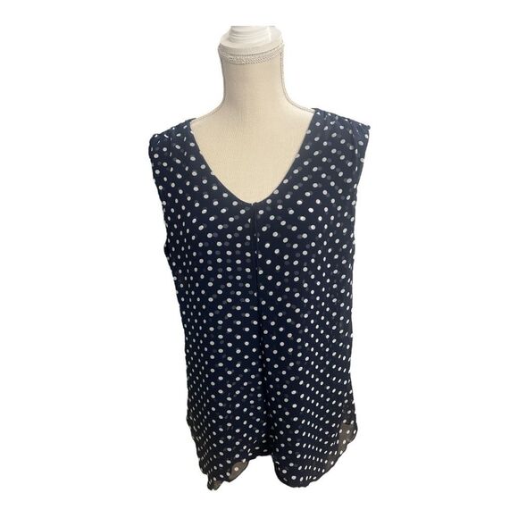 Adele & May Women Blouse Size XL Sleevless Blue White V-Neck Polka Dots Layered - Picture 1 of 11